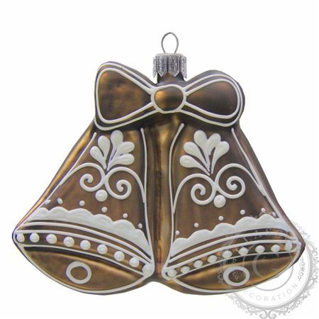 Skleněný hnědý perníček dva zvonečky