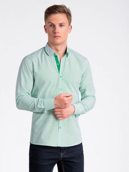 Pánska elegantná košeľa s dlhým rukávom Mann bielo-zelená XL