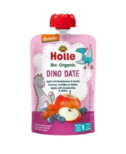 Holle Bio Dino Date Ovocné Pyré Jablko Borůvka Datle 6 X 100g