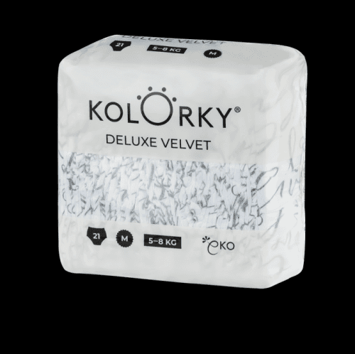 KOLORKY DELUXE VELVET - M (5-8 kg) - 168 ks MĚSÍČNÍ ZÁSOBA - jednorázové eko plenky se sametovým po