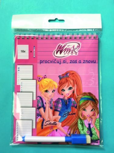 Winx Club - Stíratelné listy A5 s popisovačem – Procvičuj si, zas a znovu - neuveden