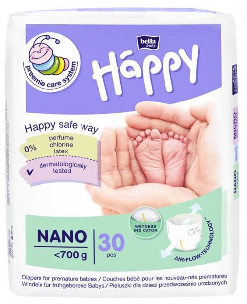 BELLA HAPPY BABY Nano (do 0,7kg) 30 ks – jednorázové pleny