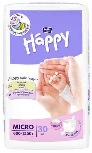 BELLA HAPPY BABY Micro (0,6-1,2kg) 30 ks – jednorázové pleny