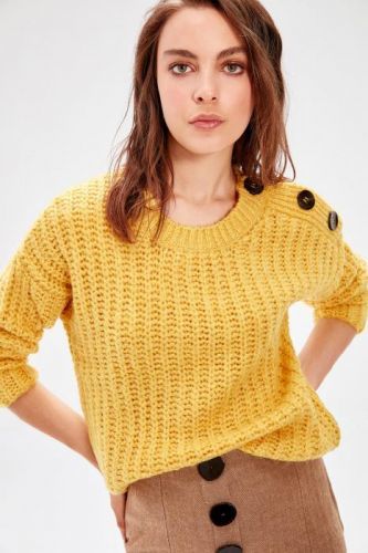 Trendyol Yellow Button Detailed Knitwear Sweater
