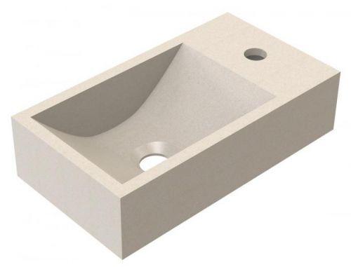 SAPHO CREST R betonové umyvadlo včetně výpusti, 40x22 cm, bílý pískovec AR413