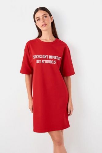 Trendyol Red Printed Tshirt Nightwear Dress