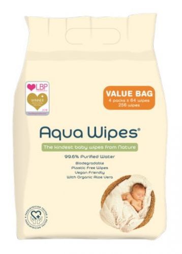 Aqua Wipes EKO vlhčené ubrousky s 99,6 % vody - výhodné balení 4x64ks