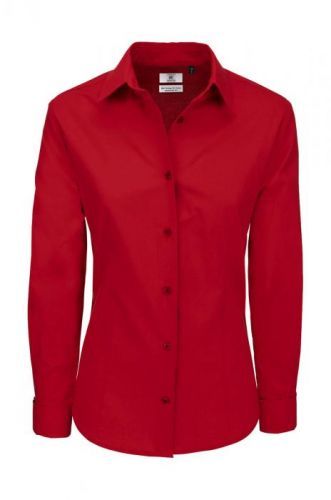 Košile dámská B&C Heritage s dlouhým rukávem - červená, 4XL