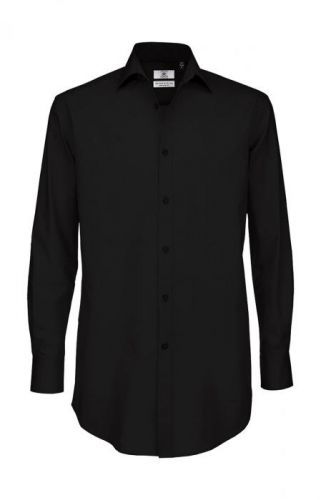 Košile pánská B&C Elastane s dlouhým rukávem - černá, 4XL