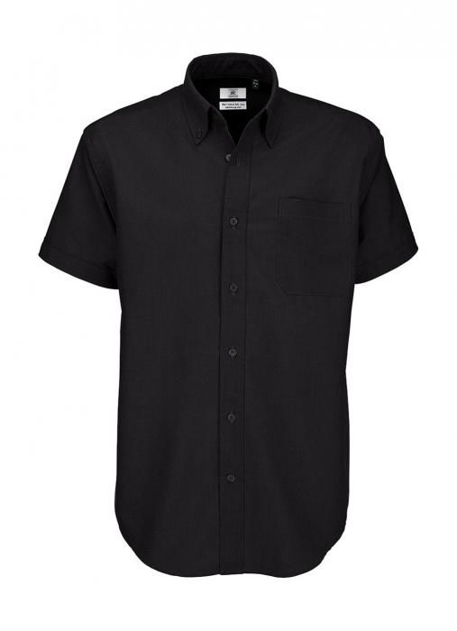 Košile pánská B&C Oxford s krátkým rukávem - černá, 4XL