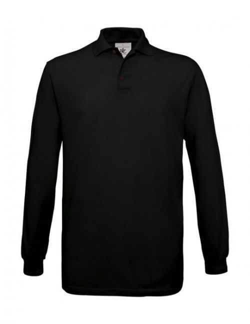 Pánské polo tričko B&C Safran s dlouhým rukávem - černé, 3XL
