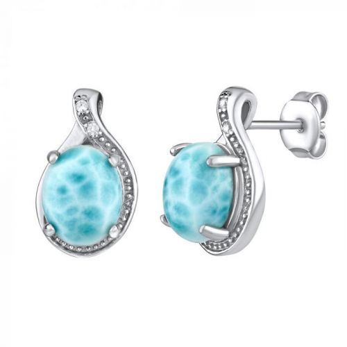 SILVEGO stříbrné náušnice s přírodním Larimarem - JST14811LR