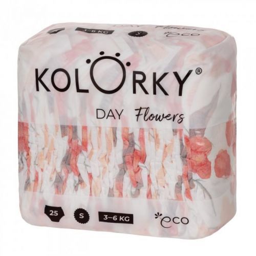 Kolorky Day S (3-6 kg) - květy - jednorázové EKO plenky