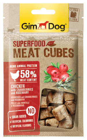 GimDog Superfood Meat Cubes Kuře, brusinky a rozmarýn 40g