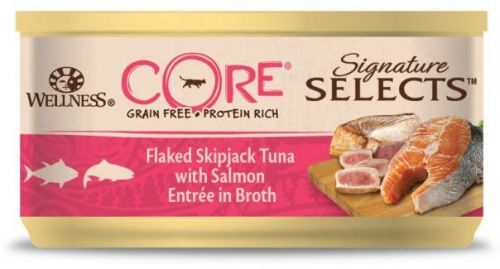Konz. Wellness CORE Signature Selects Tuňák s lososem ve šťávě 79g