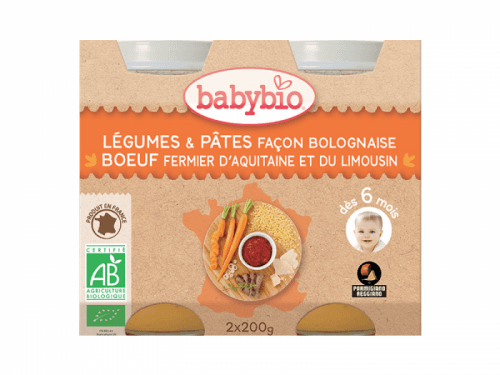 BabyBio zelenina s těstovinami na boloňský způsob s hovězím masem 2x200g