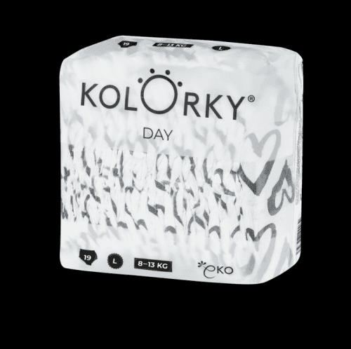 KOLORKY DAY - srdce - L (8-13 kg) - 152 ks MĚSÍČNÍ ZÁSOBA - jednorázové eko plenky