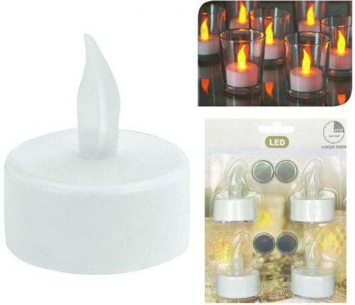 svíčka čajová LED pr.3,5cm BÍ (4ks) s bateriemi, časovačem