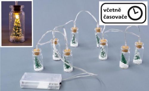 Vánoční dekorativní řetěz - 8 LED, mini skleničky se stromky