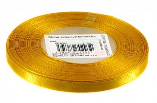 Stuha saténová 6 mm / 32m - zlatá - 601095