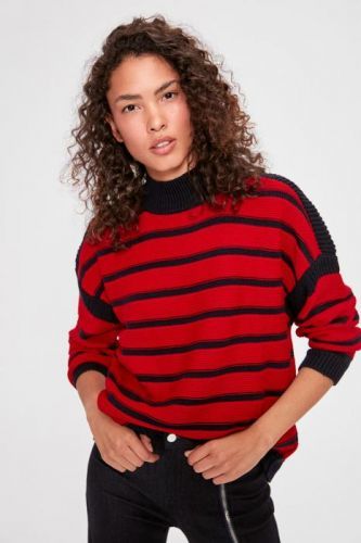 Trendyol Navy Blue Striped Knitwear Sweater