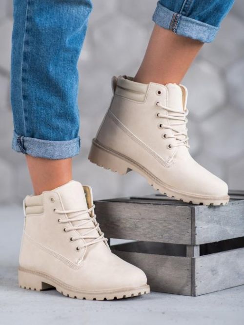 Designové hnědé dámské  kotníčkové boty na plochém podpatku