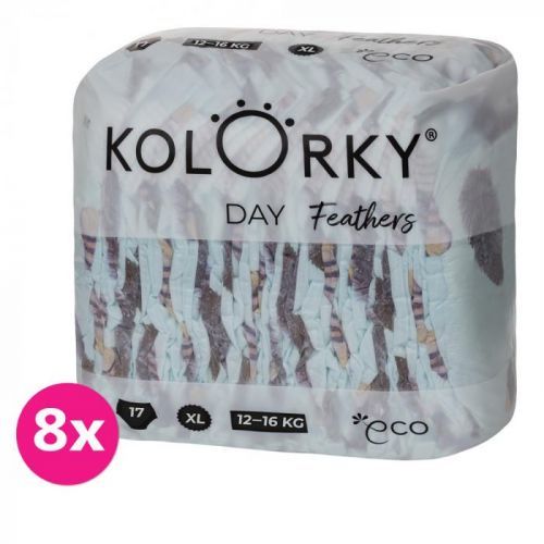 KOLORKY DAY - peří - XL (12-16 kg) - 136 ks MĚSÍČNÍ ZÁSOBA - jednorázové eko plenky