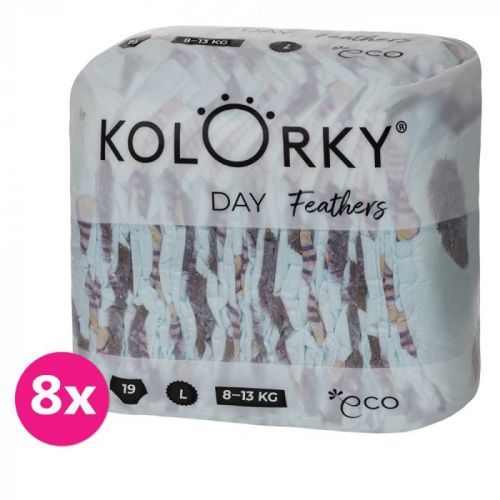 KOLORKY DAY - peří - L (8-13 kg) - 152 ks MĚSÍČNÍ ZÁSOBA - jednorázové eko plenky