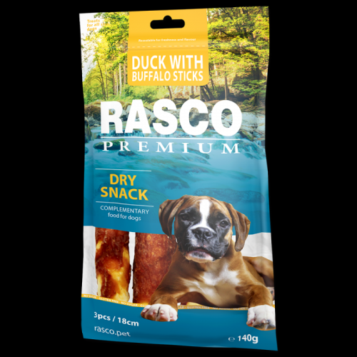 Pochoutka RASCO Premium 3 tyčinky bůvolí obalené kachním masem 140g