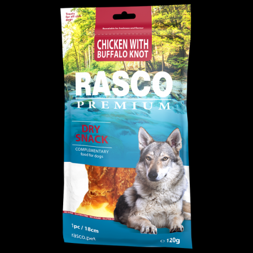 Pochoutka RASCO Premium uzel bůvolí obalený kuřecím masem 120g