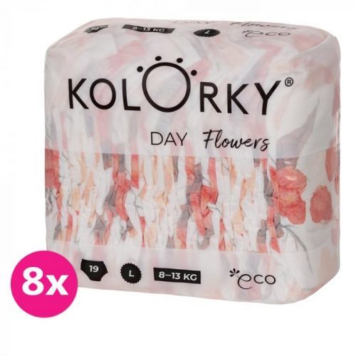 KOLORKY DAY - květy - L (8-13 kg) - 152 ks MĚSÍČNÍ ZÁSOBA - jednorázové eko plenky