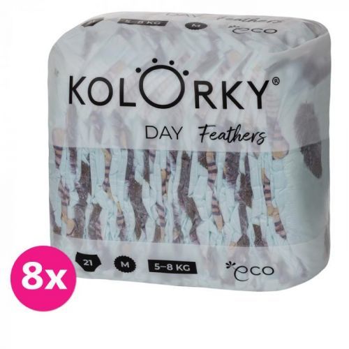 KOLORKY DAY - peří - M (5-8 kg) - 168 ks MĚSÍČNÍ ZÁSOBA - jednorázové eko plenky