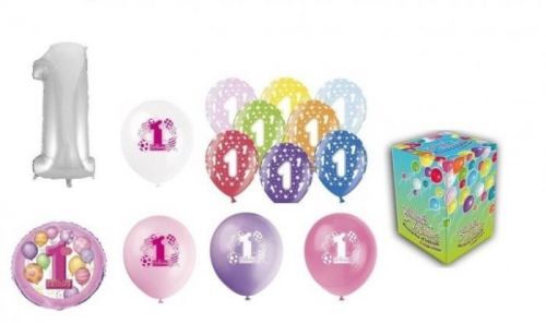 BALLONPUB Helium na plnění balonků + balónky na oslavu 1. narozenin holčičky - 420 l