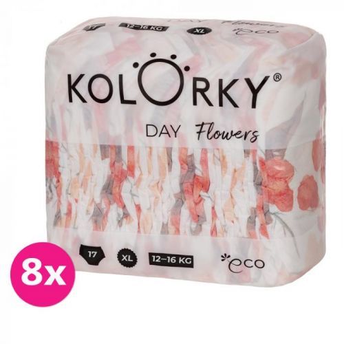 KOLORKY DAY - květy - XL (12-16 kg) - 136 ks MĚSÍČNÍ ZÁSOBA - jednorázové eko plenky