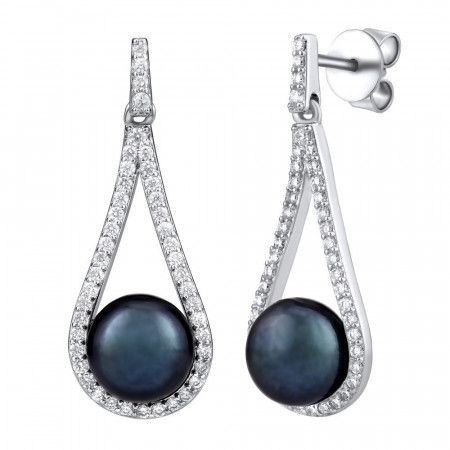 Silvego stříbrné luxusní náušnice s černou přírodní perlou