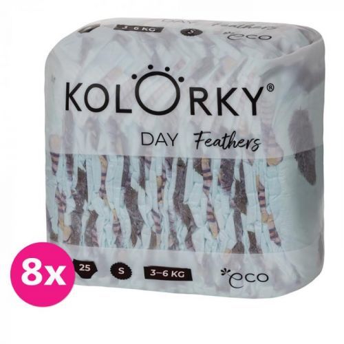 KOLORKY DAY - peří - S (3-6 kg) - 200 ks MĚSÍČNÍ ZÁSOBA - jednorázové eko plenky