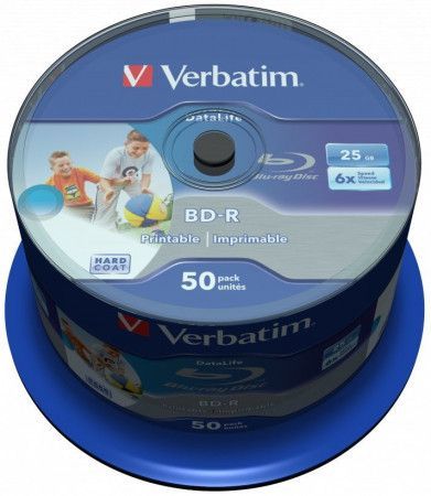 VERBATIM BD-R Blu-Ray SL DataLife 25GB/ 6x/ printable/ 50pack/ spindle, 43812