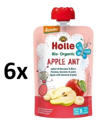 Holle Bio Apple Ant 100% ovocné pyré jablko, banán, hruška - 6 x 100g