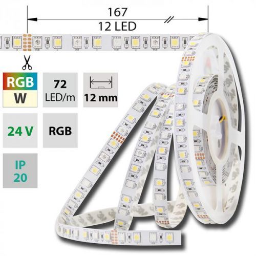 LED pásek SMD5050 RGB a bílá 12mm IP20, McLED 72 LED/metr, 17,28 W/metr, DC 24 V, IP20