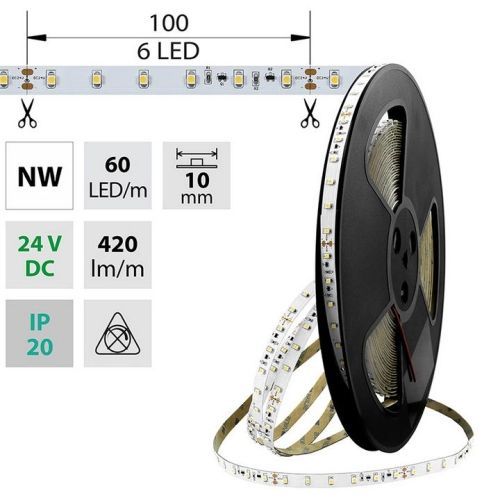 LED pásek McLED SMD3528 neutrální bílá 4,8W/m 24V IP20 10mm 60LED/m ML-126.794.60.8