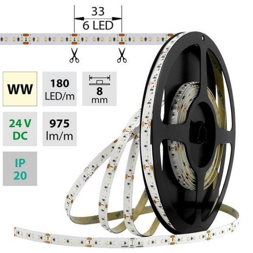 LED pásek McLED SMD2216 teplá bílá 12W/m 24V IP20 8mm 180LED/m ML-126.733.60.0
