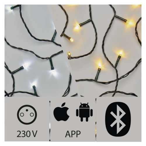 Chytré vánoční osvětlení EMOS ZY2189 200LED řetěz 20m studená / teplá bílá
