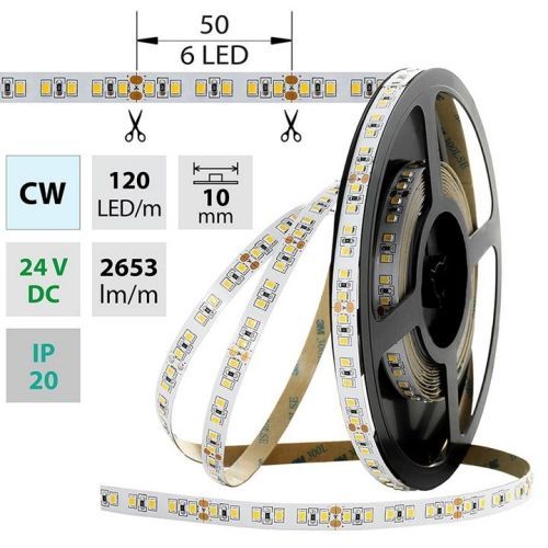 LED pásek McLED SMD2835 studená bílá 28,8W/m 24V IP20 10mm 120LED/m ML-126.705.60.0
