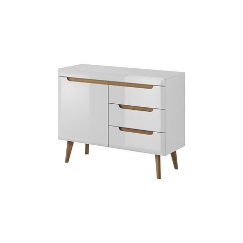 PIASKI komoda NOVA SZ107, bílá/dub riviera 107x83x40 bílá lesklá / dub riviera