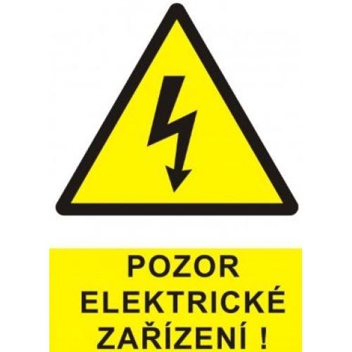 Samolepka, Pozor elektrické zařízení, blesk v trojúhelníku (žlutá) 60x70mm