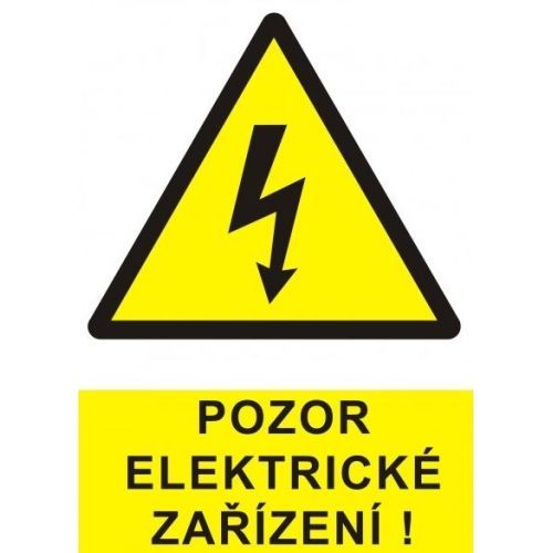 Samolepka, Pozor elektrické zařízení, blesk v trojúhelníku (žlutá) 90x120mm