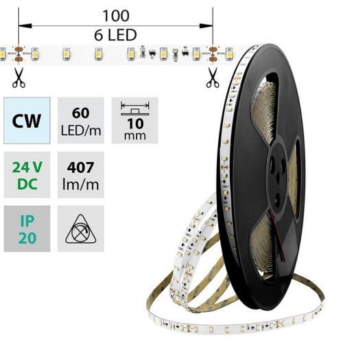 LED pásek McLED SMD3528 studená bílá 4,8W/m 24V IP20 10mm 60LED/m ML-126.795.60.8