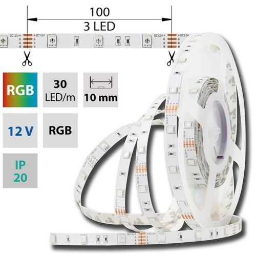 LED pásek McLED SMD5050 RGB 7,2W/m 12V IP20 10mm 30LED/metr ML-123.580.60.2