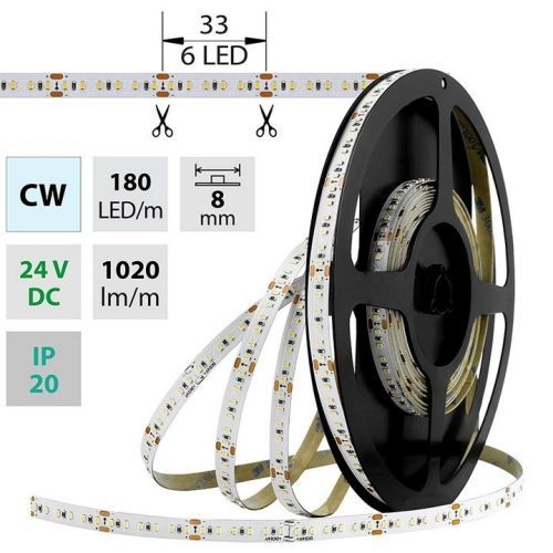 LED pásek McLED SMD2216 12W/m 24V IP20 8mm 180LED/m ML-126.735.60.0
