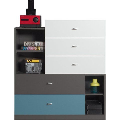 MEBLAR komoda TODDY 7, grafit/bílá lux/atlantic 90x100x40 grafit / bílá lux / atlantic